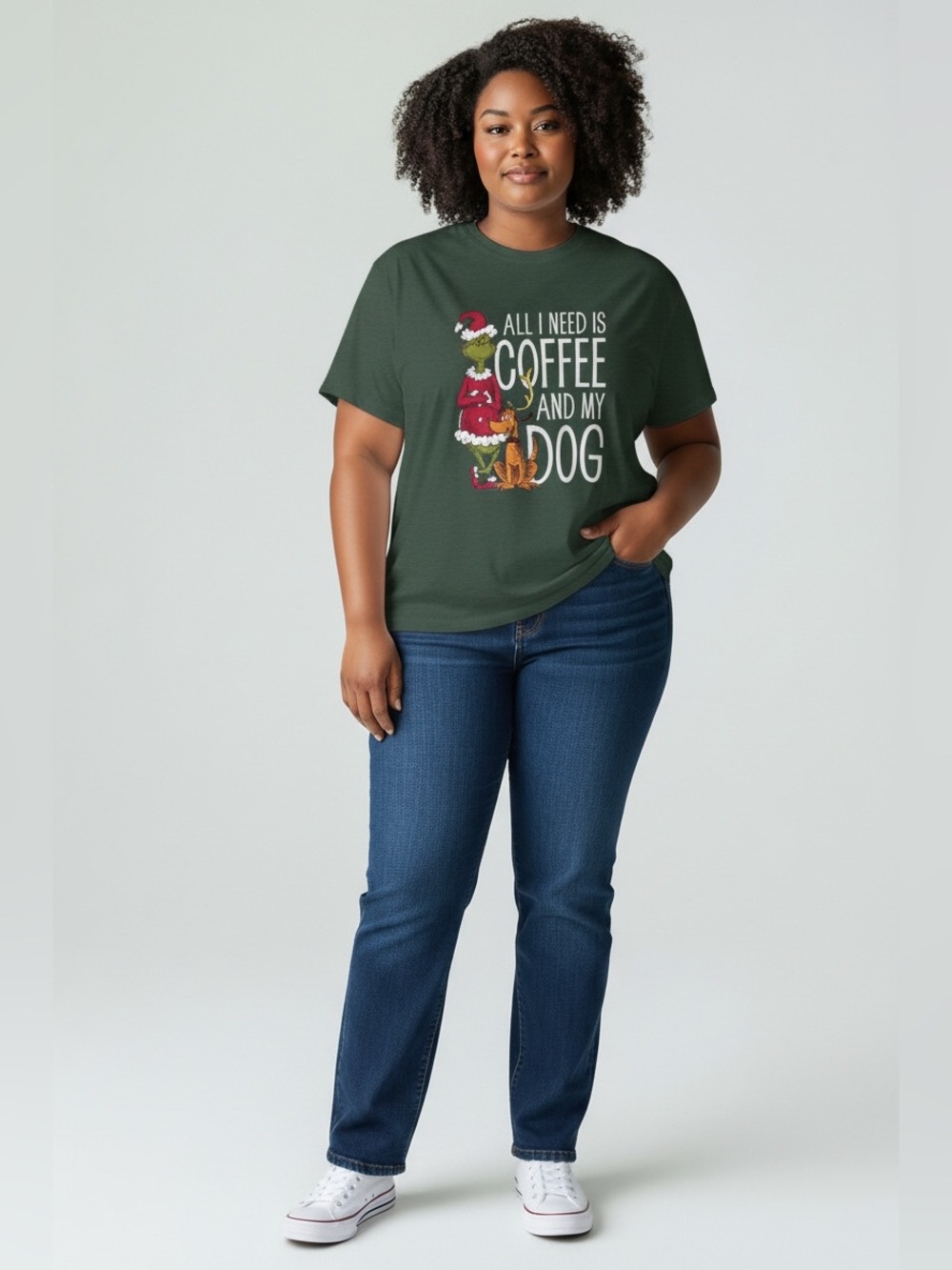 Grinch and Max All I Need Is Coffee and My Dog Green Holiday Graphic Tee | NWOT